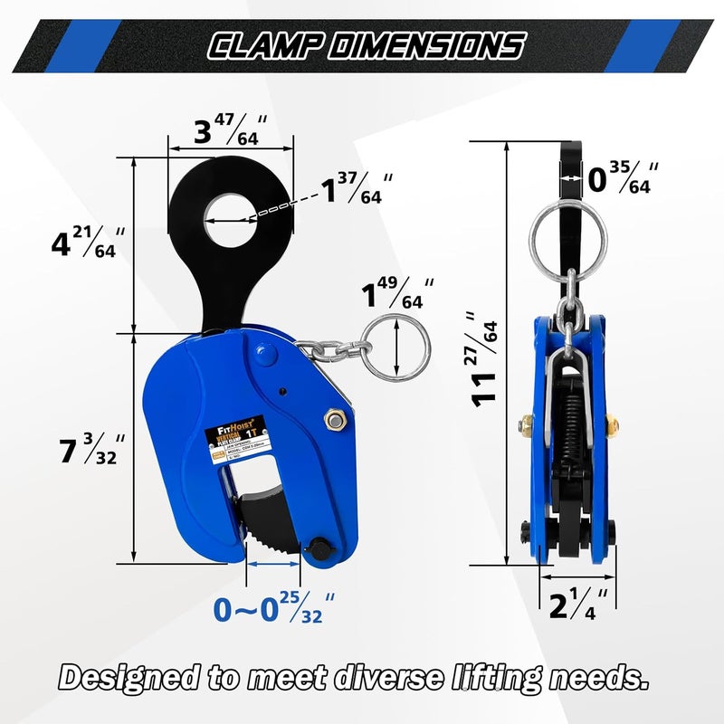 FITHOIST 1 Ton Vertical Plate Lifting Clamp | Sheet Metal Lifting Clamp 2200 lbs Load Capacity | Jaw Opening 0.8 Inch | Heavy Duty Plate Clamp for Lifting and Transporting - Image 5
